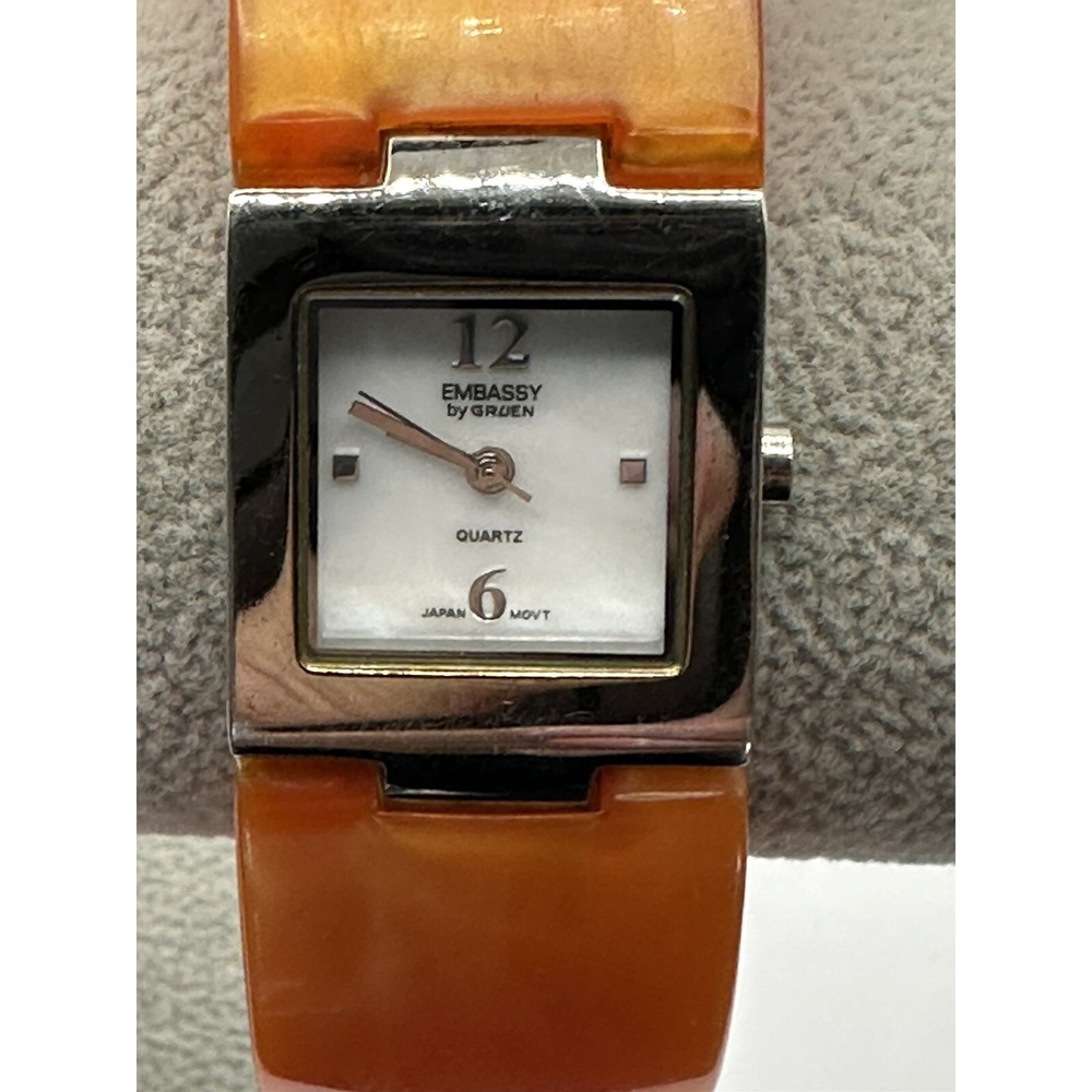 Embassy By Gruen Womens Cuff Watch New Battery 24MM 5.25" Analog‎ Orange Band U
